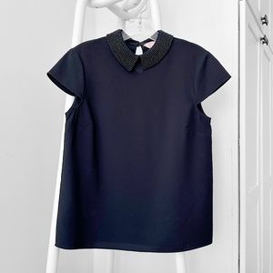 Ted Baker Beaded Collar Top in Dark Blue Size 1
